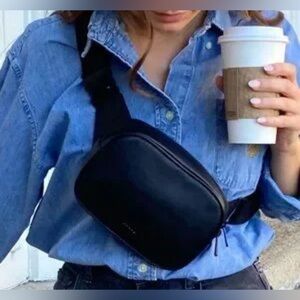 STATE Bennett Black Leather Belt Crossbody Bag NWT